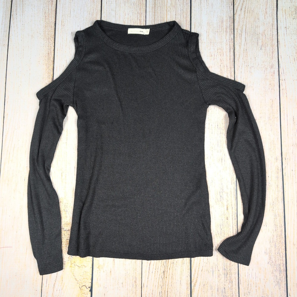 Rag & Bone JEAN Black Cold Shoulder Long Sleeve Ribbed Knit Top Medium